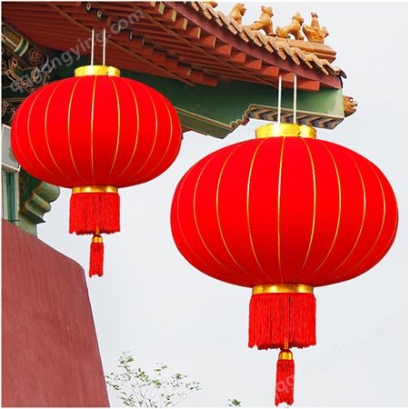 大红植绒布灯笼定制厂家新年中秋节庆用品景区布置装饰户外LED灯